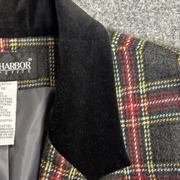 VTG Sag Harbor Women’s 14 Petite Red Plaid 90s Wool Blend Blazer Career - Picture 4 of 8